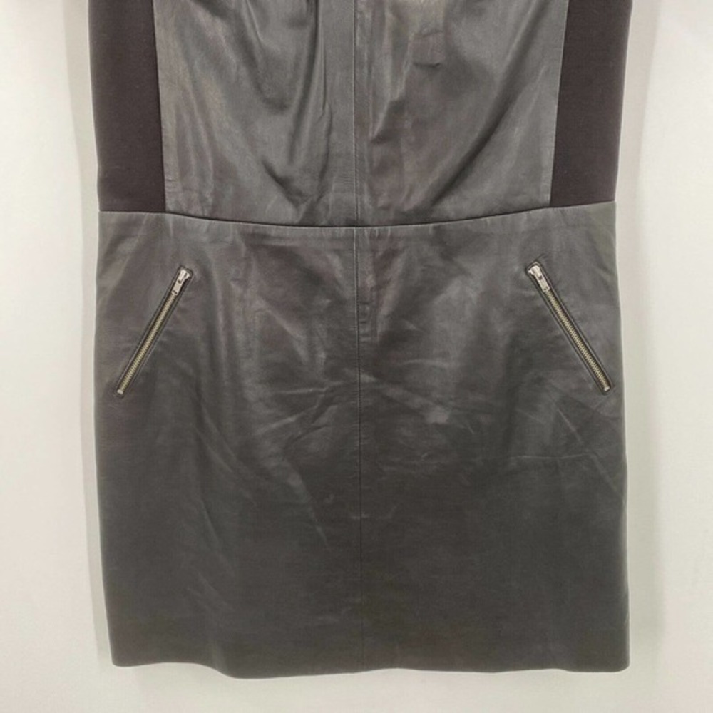Halogen Black Leather Ponte Knit Shift Dress Size S Exposed Zipper Short Sleeve - Picture 3 of 11